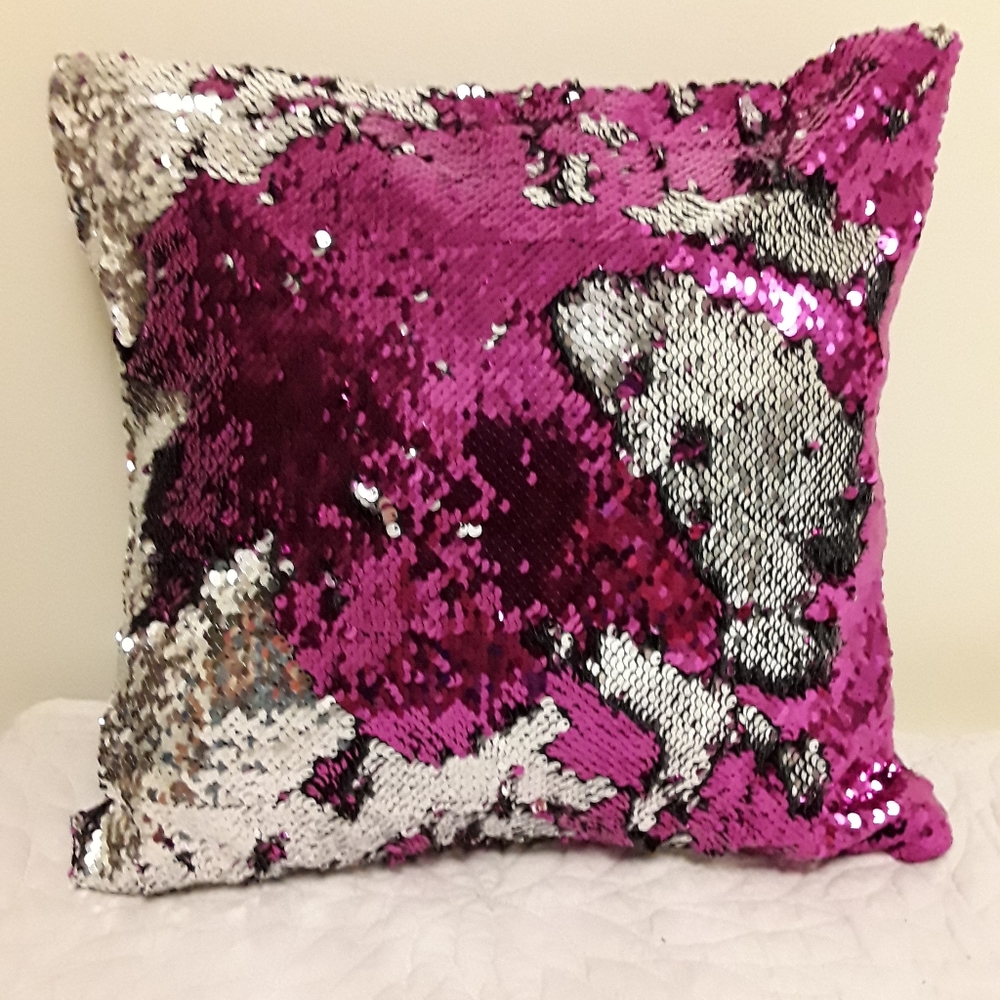 PURPLE SEQUINS & SILVER CUSHION COVER